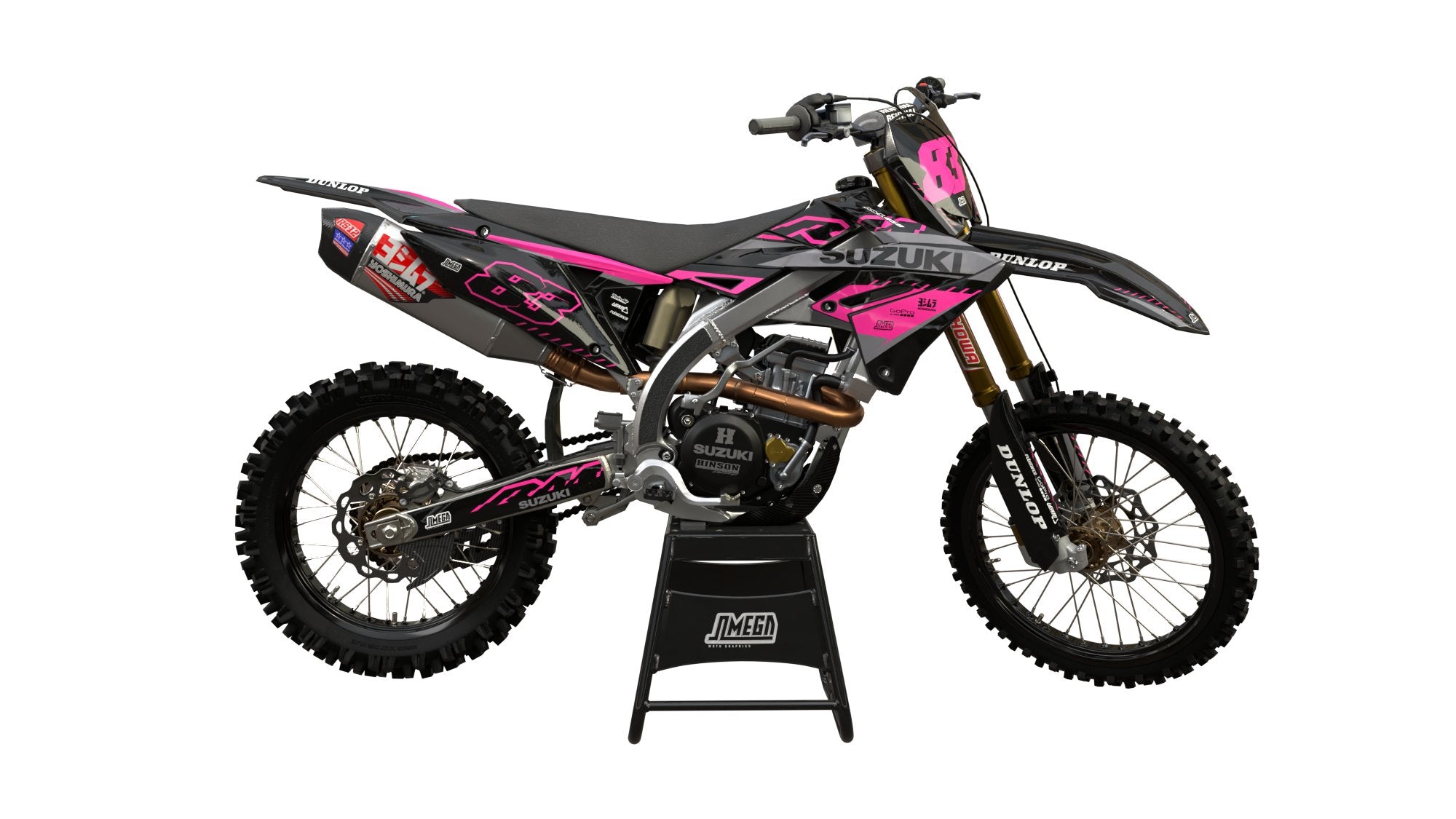 Suzuki RM RMZ Pink and black graphics kit | Omega Moto Graphics
