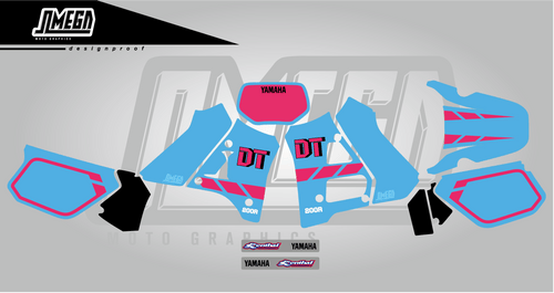 Yamaha DT200R Original Graphics (Blue and Pink)