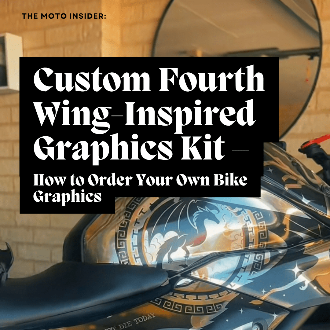 Custom Fourth Wing-inspired graphics kit on MT03 road bike with gold, black, and blue dragon artwork and intricate patterns