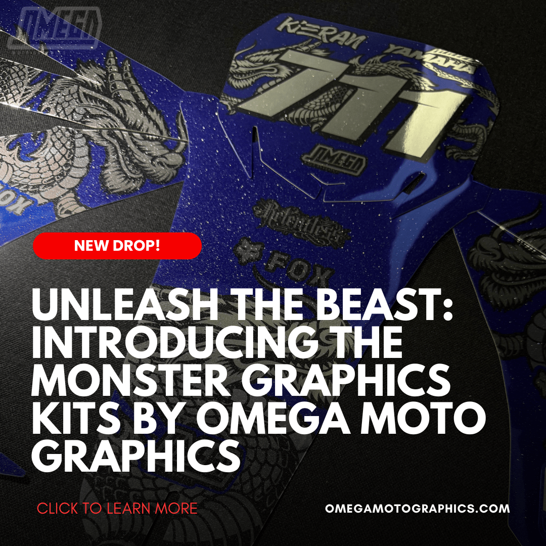 Monster Graphics Kis by Omega Moto Graphics, featuring bold, high-durability designs inspired by your favorite energy drink, perfect for motocross and dirt bike riders.