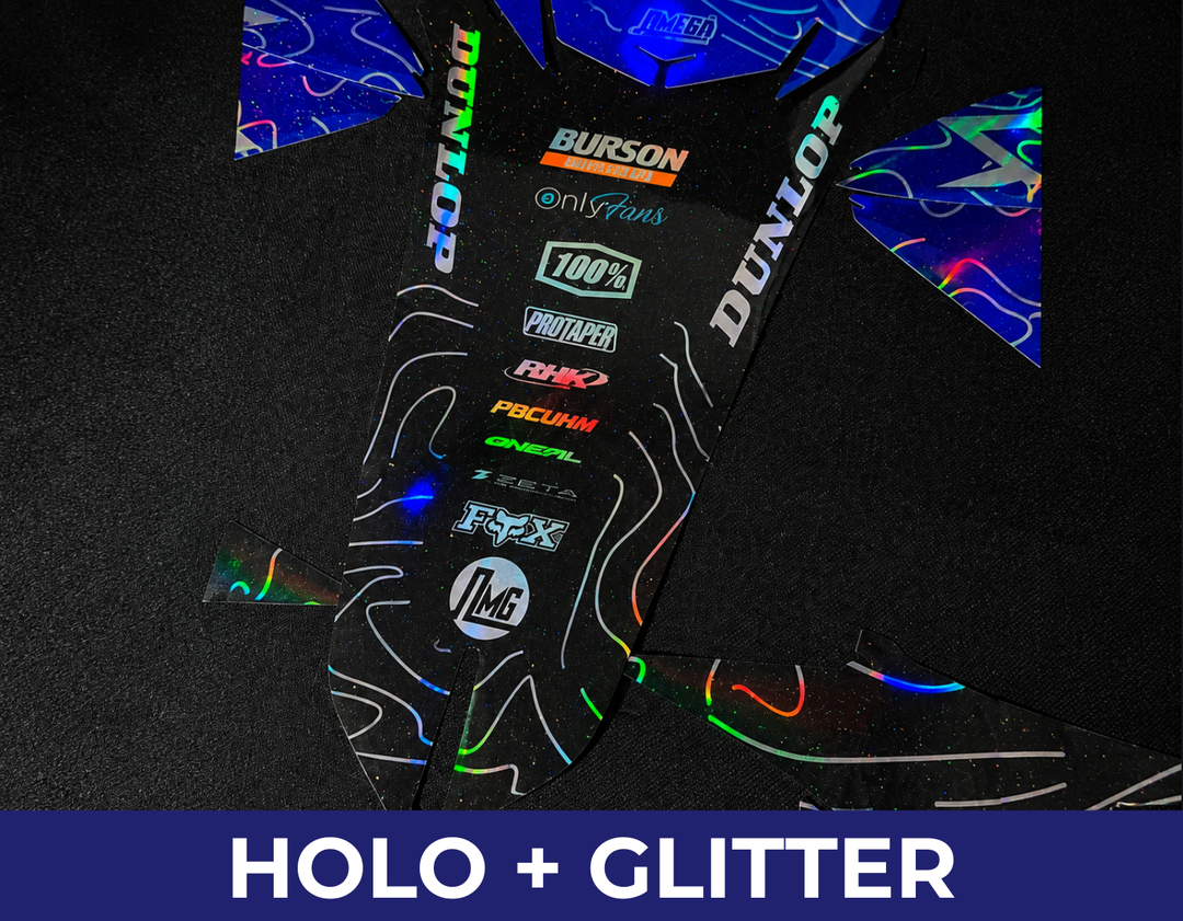 Omega Moto Graphics Blue Chungus Graphics Kit with Holographic Base and Glitter Laminate 