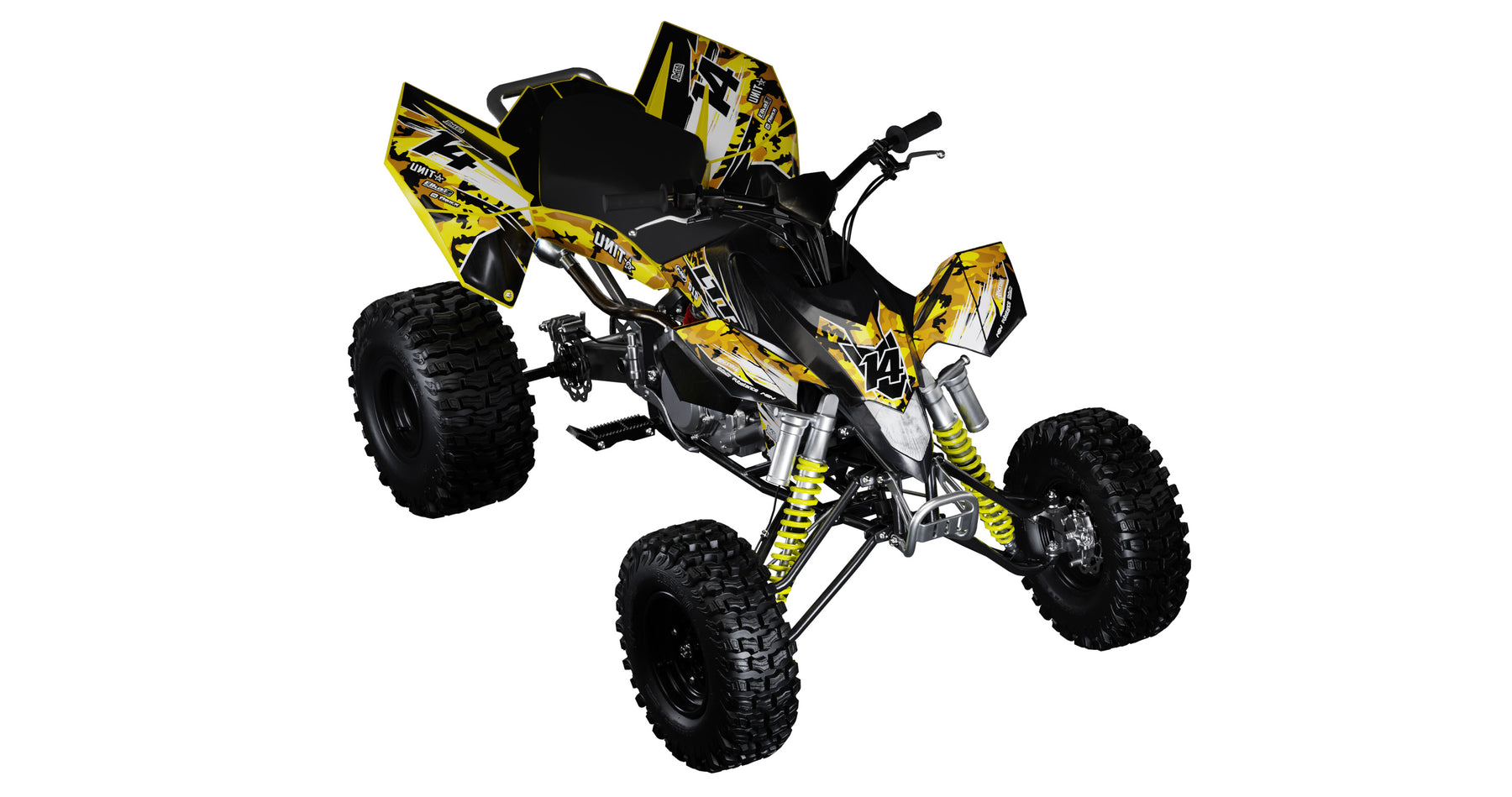 Quad Racing Yellow Yellow Camo Quad Graphics Kit | ATV Graphics Kit – Omega Moto Graphics
