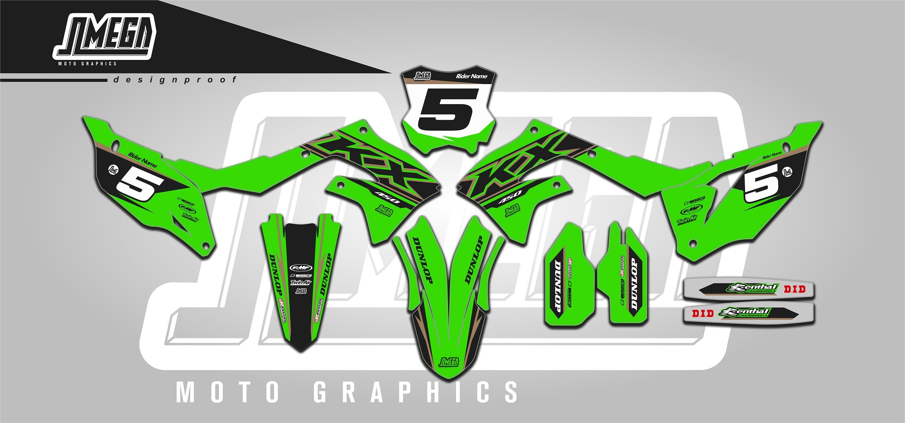 Kawasaki 21 Graphics kit | Dirt Bike Decals – Omega Moto Graphics