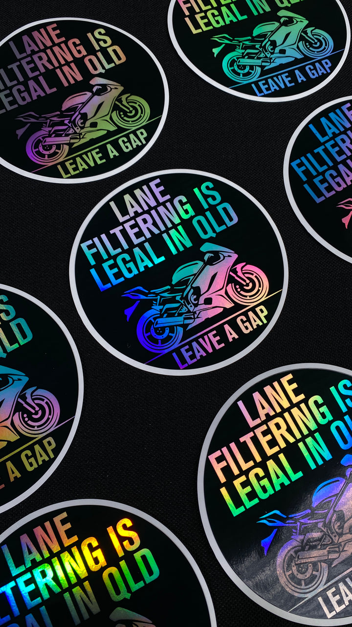 Lane Filtering Is Legal In (States of Australia) - Leave A Gap - Holographic Sticker