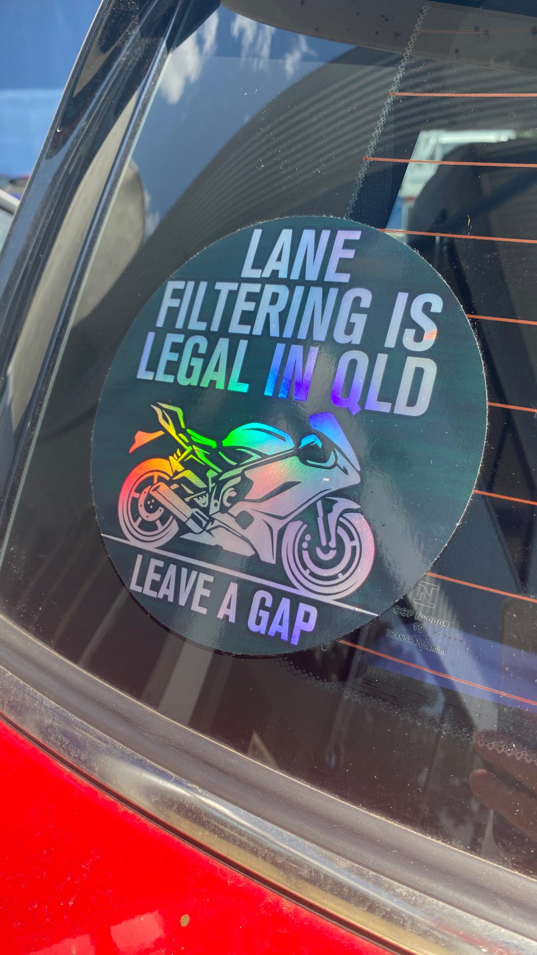 Lane Filtering Is Legal In (States of Australia) - Leave A Gap - Holographic Sticker