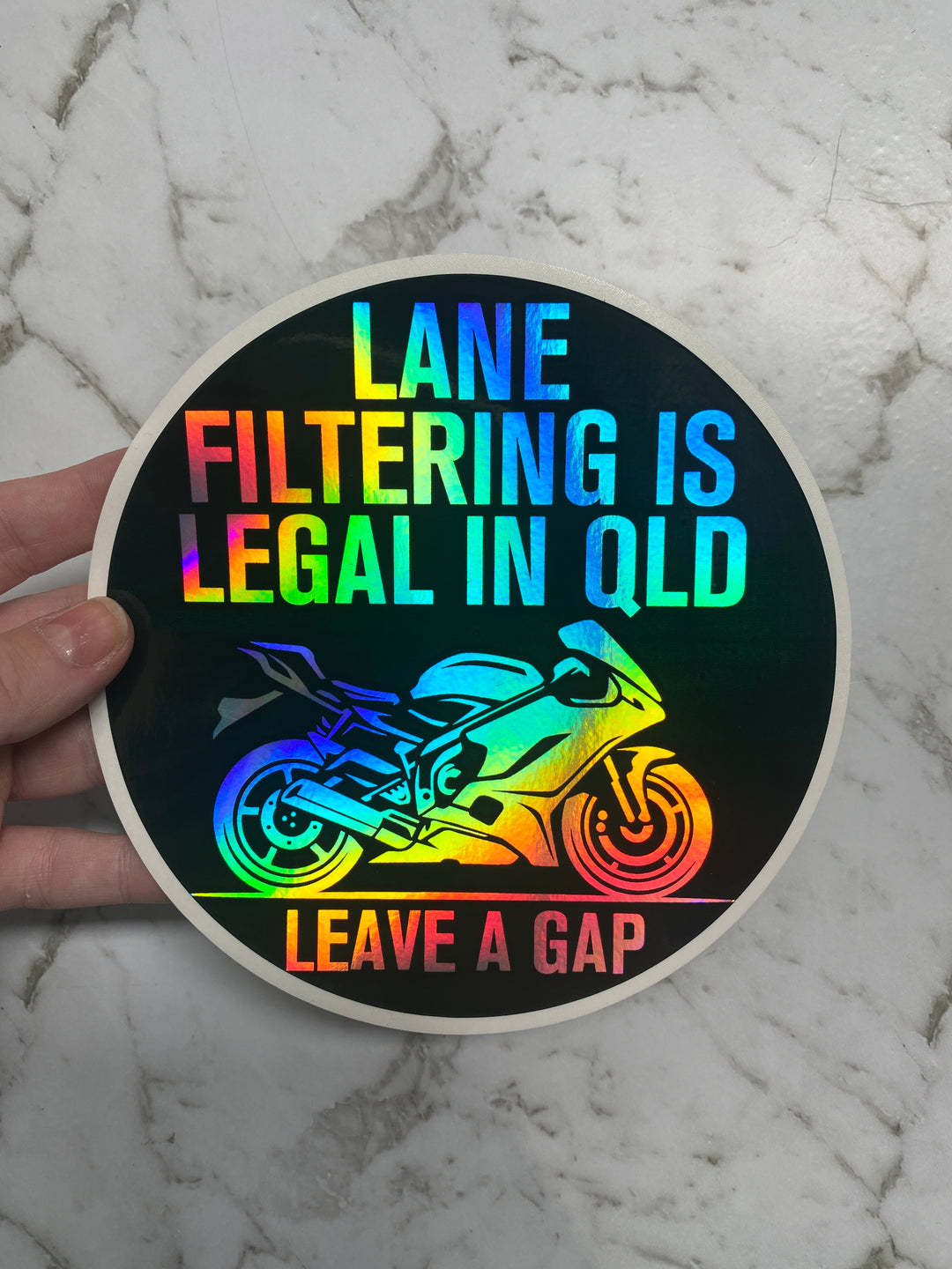 Lane Filtering Is Legal In (States of Australia) - Leave A Gap - Holographic Sticker
