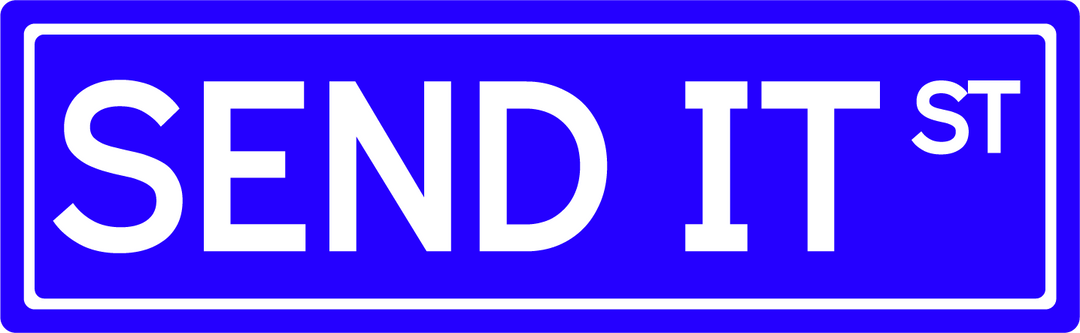 Send It St street sign blue with white lettering
