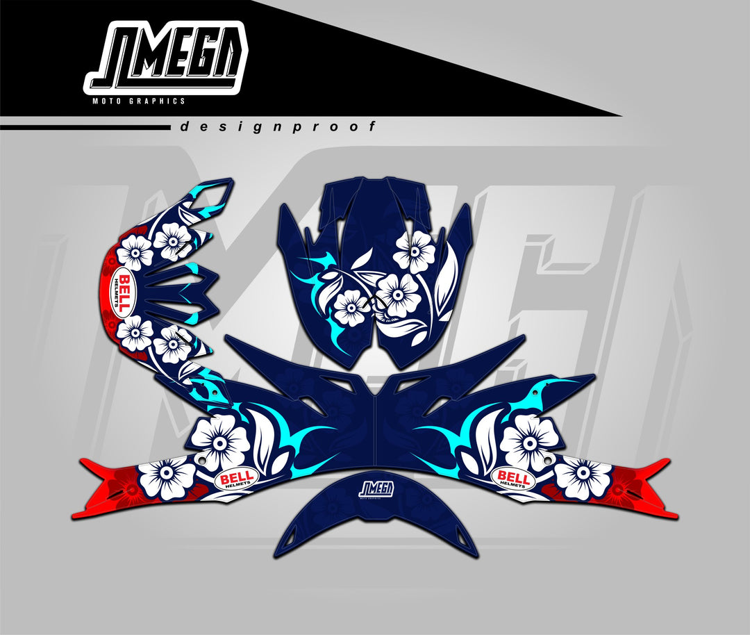 bell helmet design sticket Blue Flowers Helmet Graphics