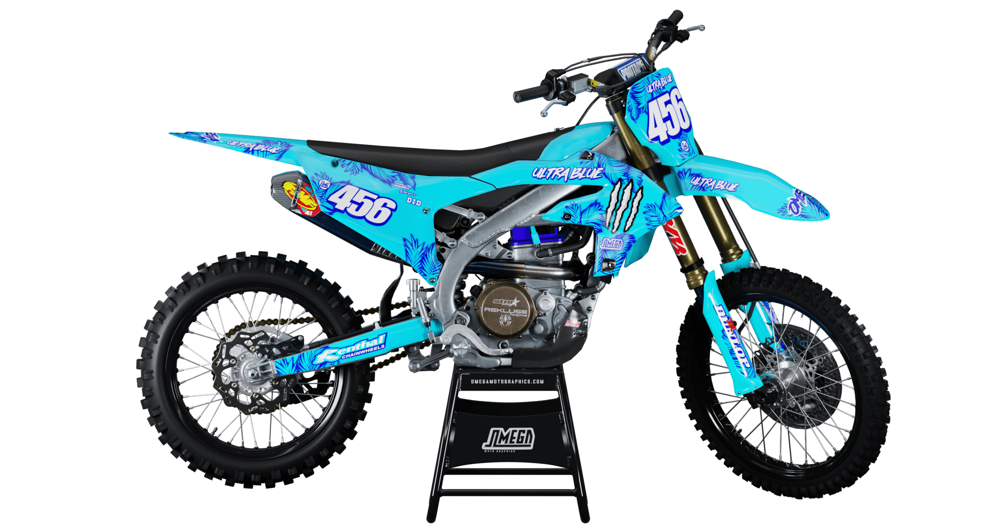 Ultra Blue Monster Sticker kit โ Omega Moto Graphics