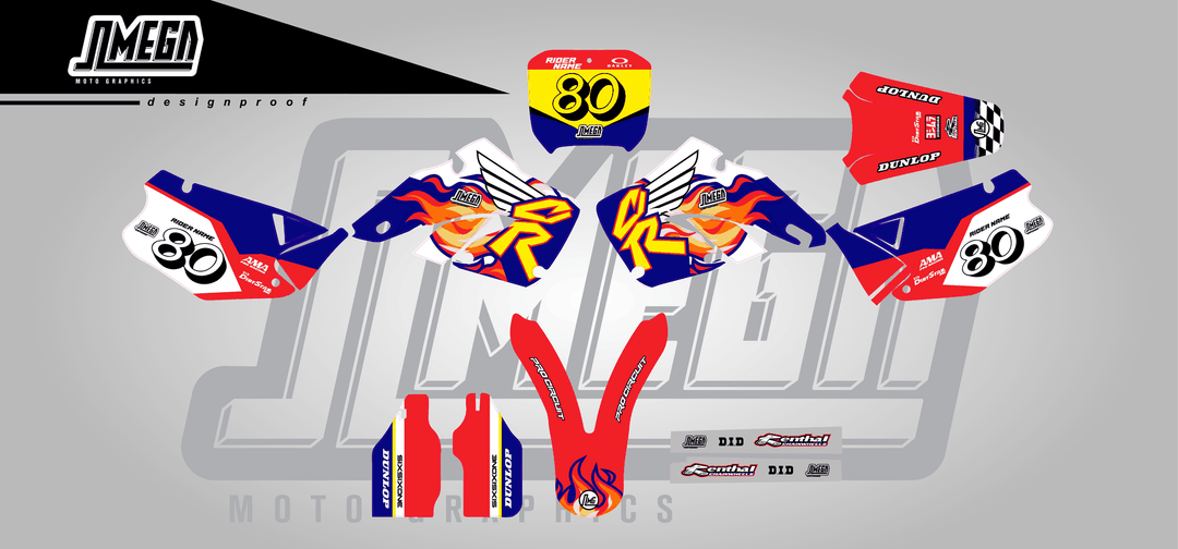 honda cr 250 90s retro cr style sticker kit flat lay