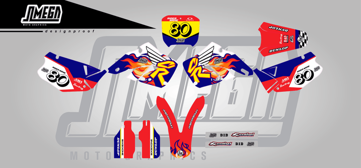 honda cr 250 90s retro cr style sticker kit flat lay