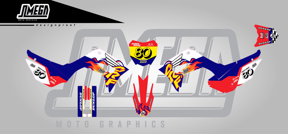 honda crf 110f 90s retro cr style sticker kit flat lay