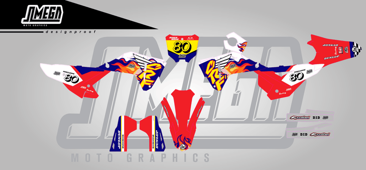 honda crf 250r 90s retro cr style sticker kit flat lay
