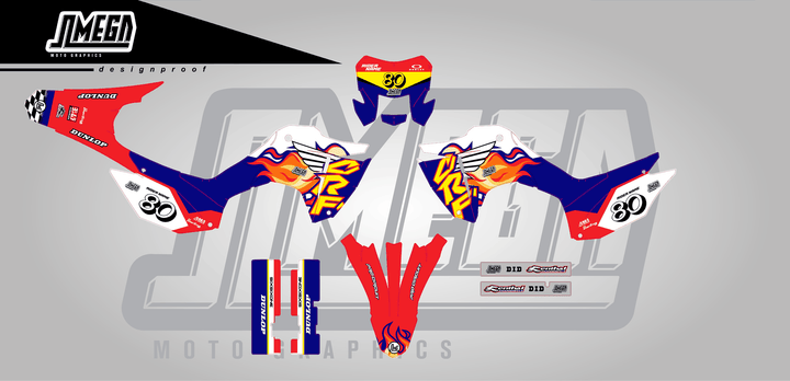 honda crf 300f 90s retro cr style sticker kit flat lay