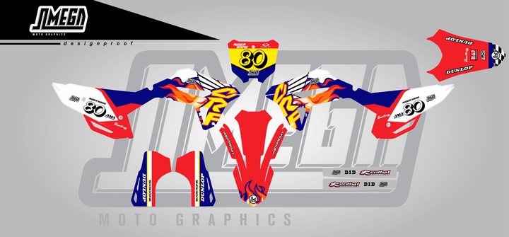 honda crf 450r 90s retro cr style sticker kit flat lay