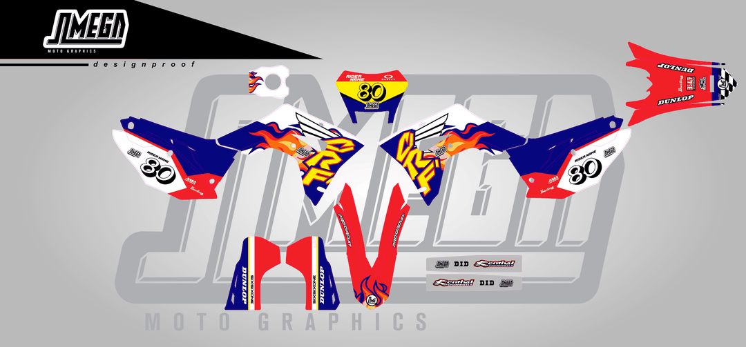 honda crf 450x 90s retro cr style sticker kit flat lay