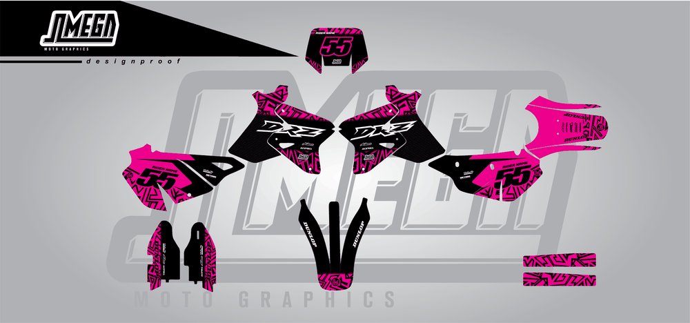 suzuki drz 400s black radix sticker kit flat lay