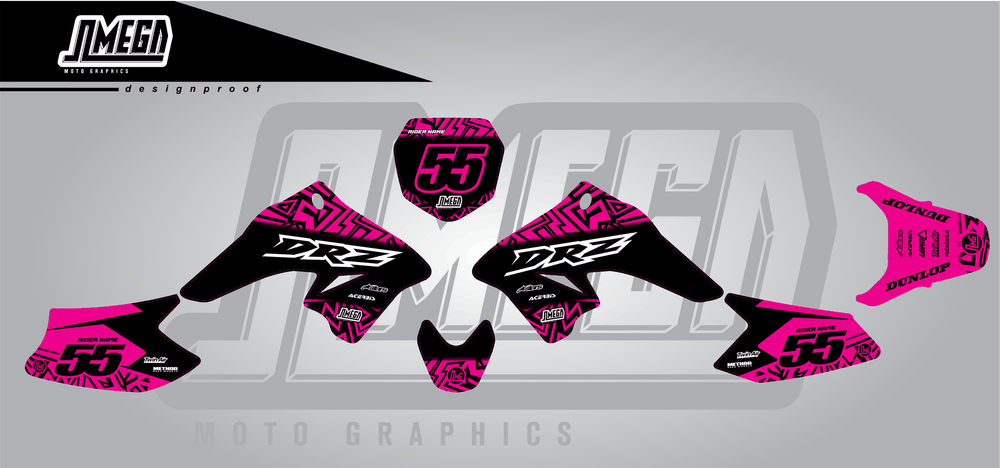 suzuki drz 70 black radix sticker kit flat lay