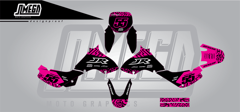 suzuki jr 80 black radix sticker kit flat lay