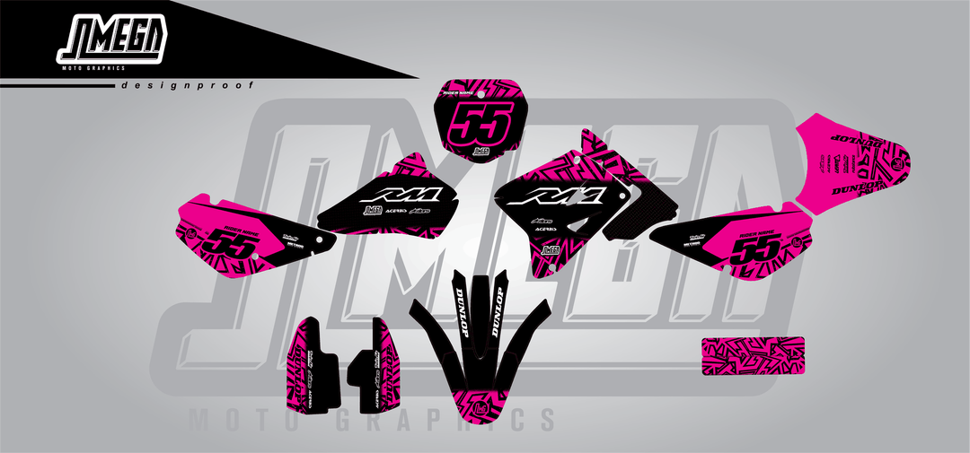 suzuki rm 85 black radix sticker kit flat lay