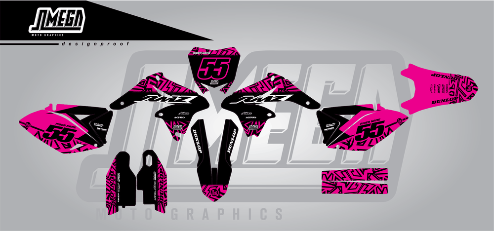suzuki rmz 250 black radix sticker kit flat lay