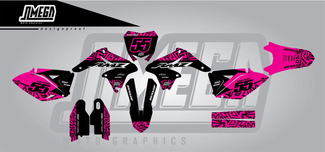 suzuki rmz 250 black radix sticker kit flat lay