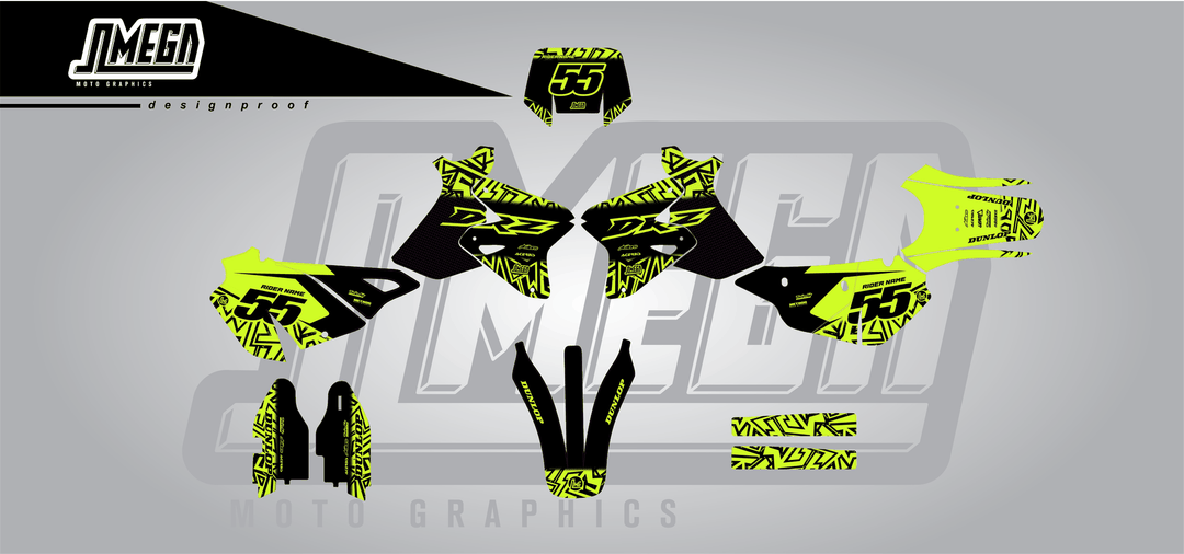 suzuki drz 400s neon radix sticker kit flat lay