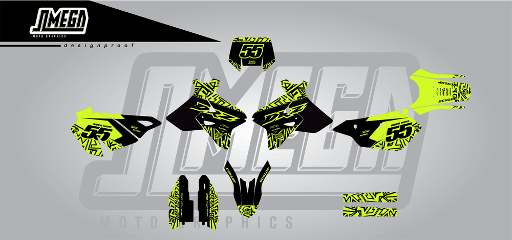 suzuki drz 400sm neon radix sticker kit flat lay