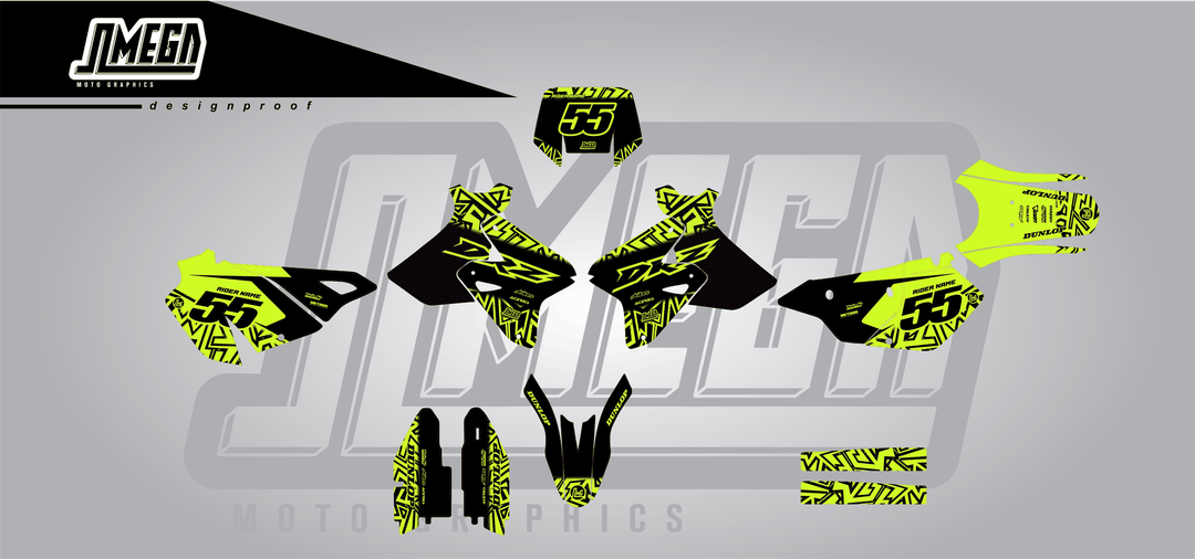 suzuki drz 400sm neon radix sticker kit flat lay