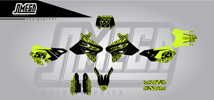 suzuki drz 400sm neon radix sticker kit flat lay