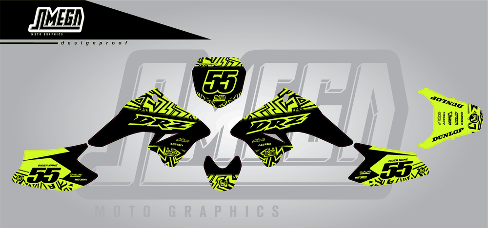 suzuki drz 70 neon radix sticker kit flat lay
