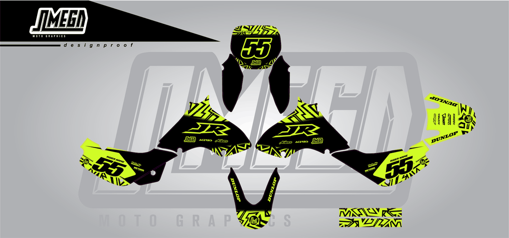 suzuki jr 80 neon radix sticker kit flat lay