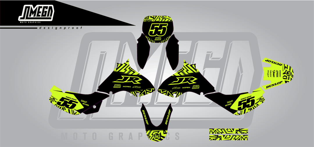suzuki jr 80 neon radix sticker kit flat lay