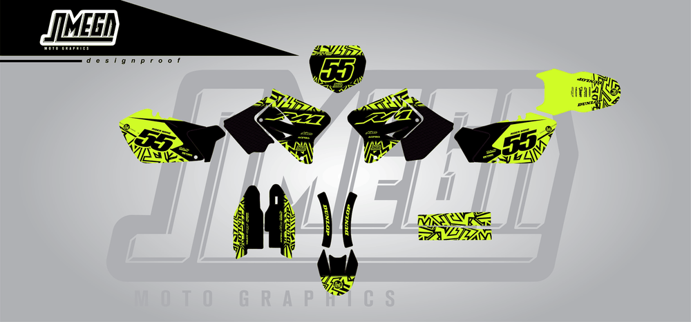 suzuki rm 125 neon radix sticker kit flat lay