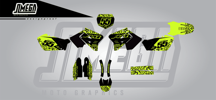 suzuki rm 125 neon radix sticker kit flat lay