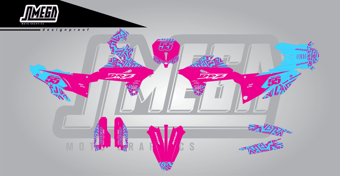 suzuki dr-z4s pink radix sticker kit flat lay