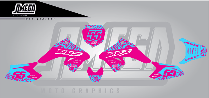 suzuki drz 70 pink radix sticker kit flat lay