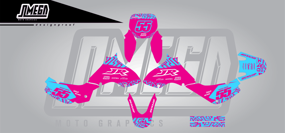 suzuki jr 80 pink radix sticker kit flat lay
