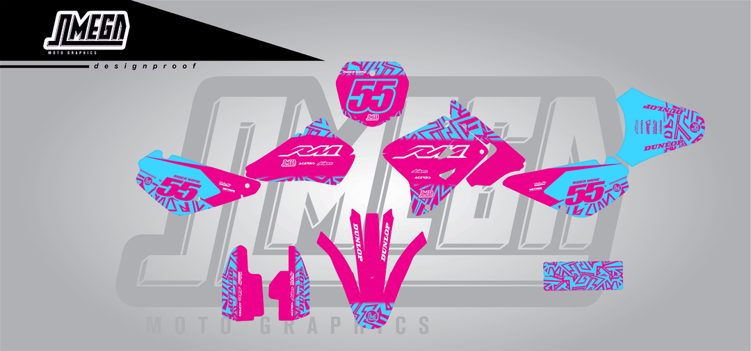 suzuki rm 85 pink radix sticker kit flat lay