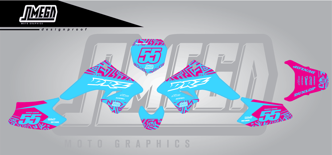 suzuki drz 70 blue radix sticker kit flat lay