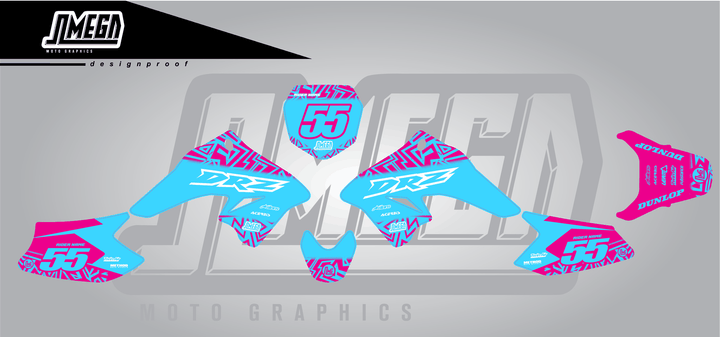 suzuki drz 70 blue radix sticker kit flat lay
