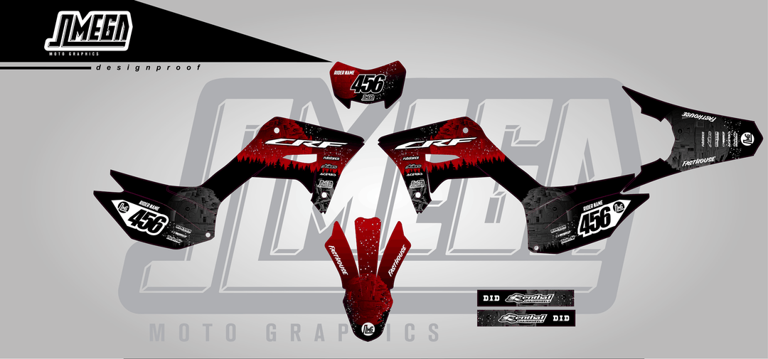 honda crf 250f red death star sticker kit flat lay