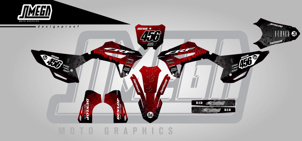 honda crf 250r red death star sticker kit flat lay