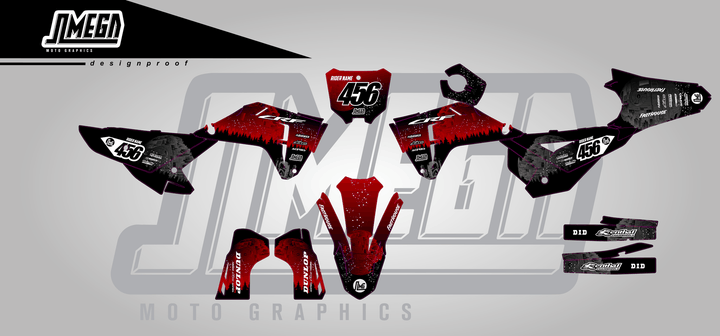 honda crf 250r red death star sticker kit flat lay