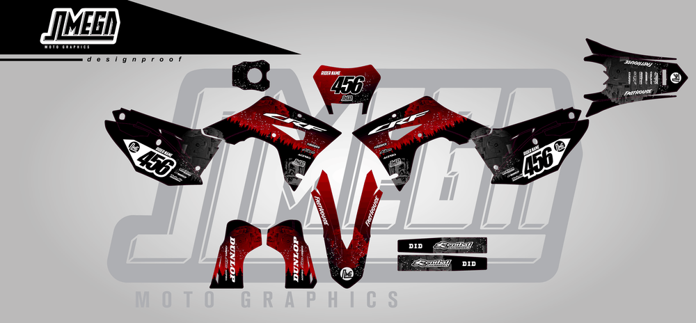honda crf 450x red death star sticker kit flat lay