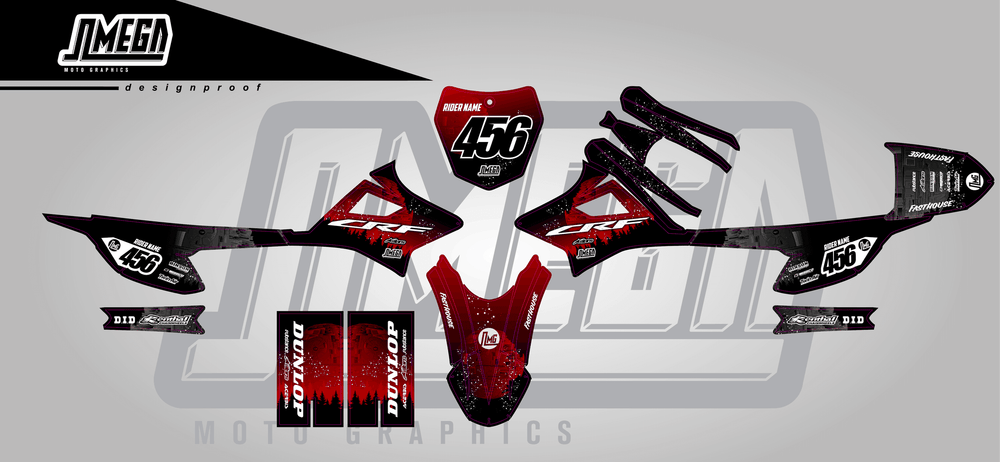 honda crf e2 red death star sticker kit flat lay
