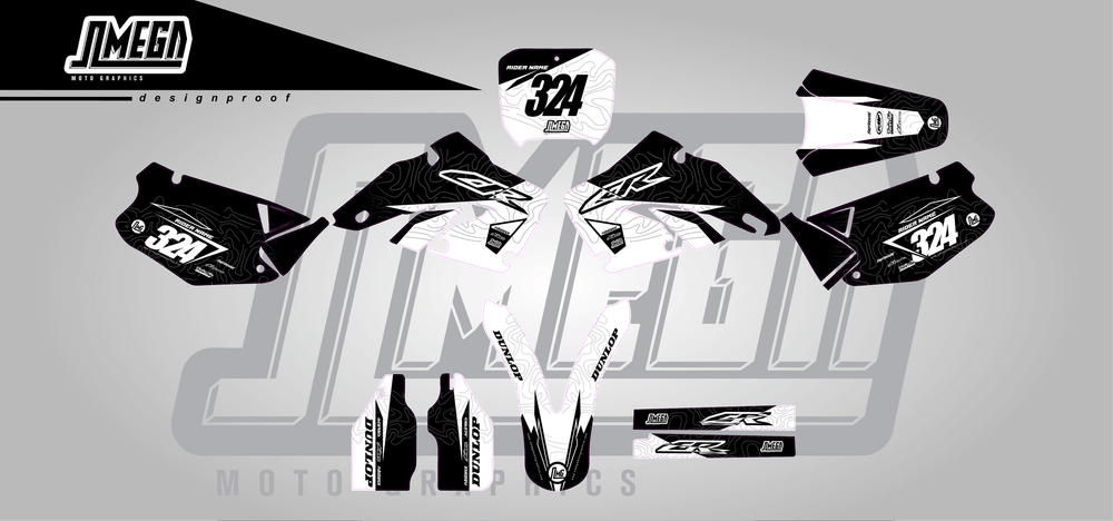 honda cr 250 black expansion sticker kit flat lay