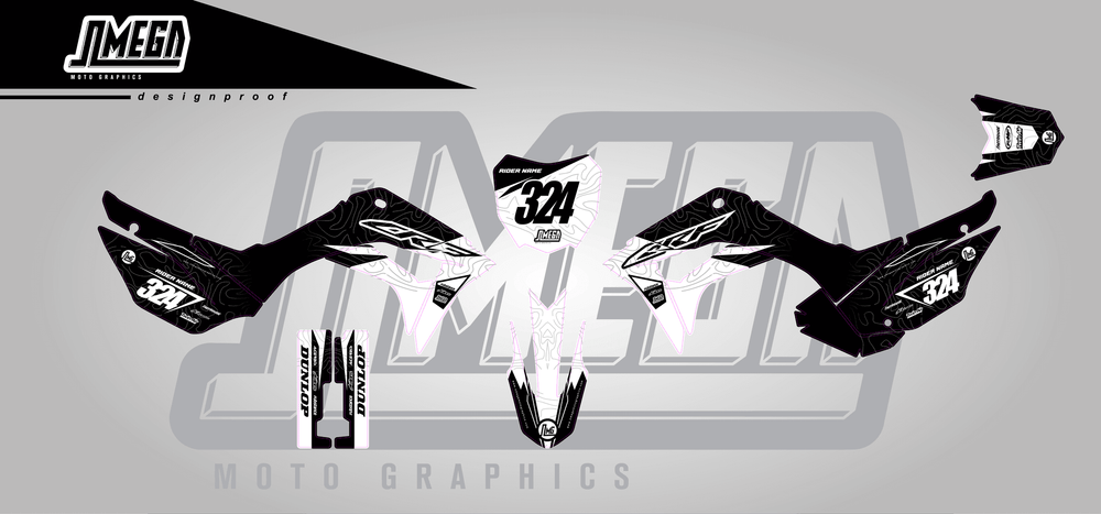 honda crf 110f black expansion sticker kit flat lay