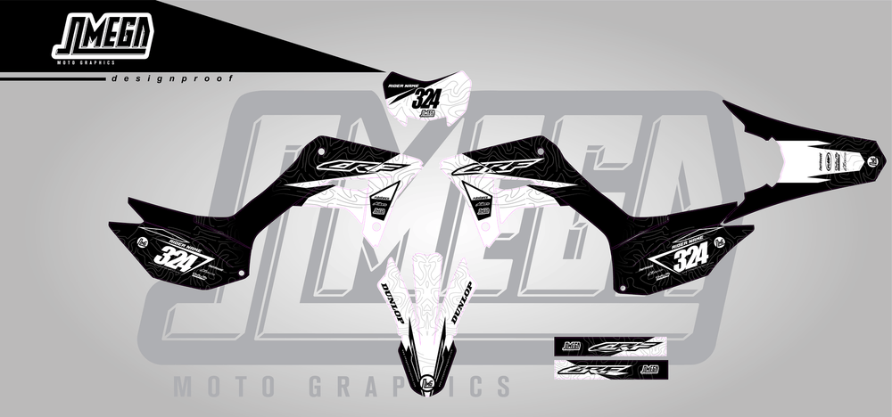 honda crf 250f black expansion sticker kit flat lay