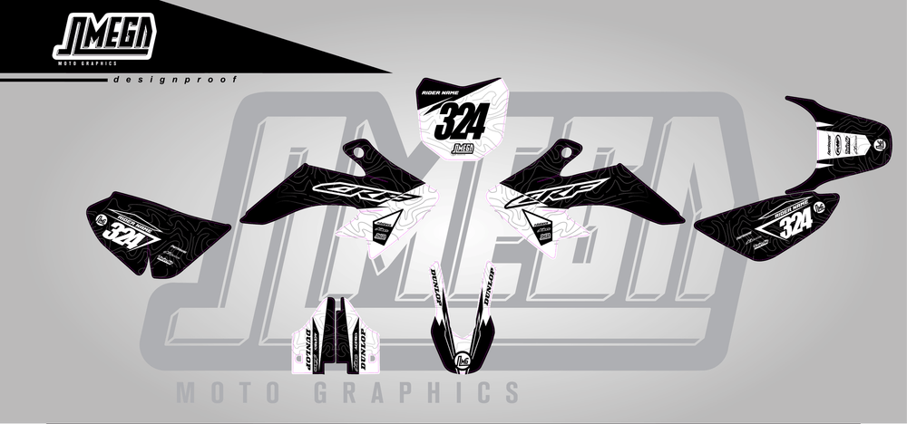honda crf 50 black expansion sticker kit flat lay